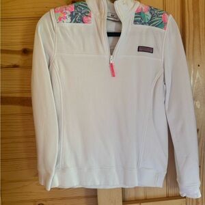 Vineyard Vines White and Pink Zippered Polo Sweatshirt